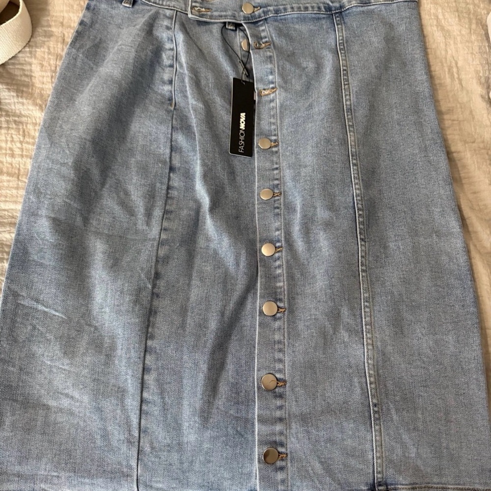 Fashion Nova Light Blue Denim Pencil Skirt